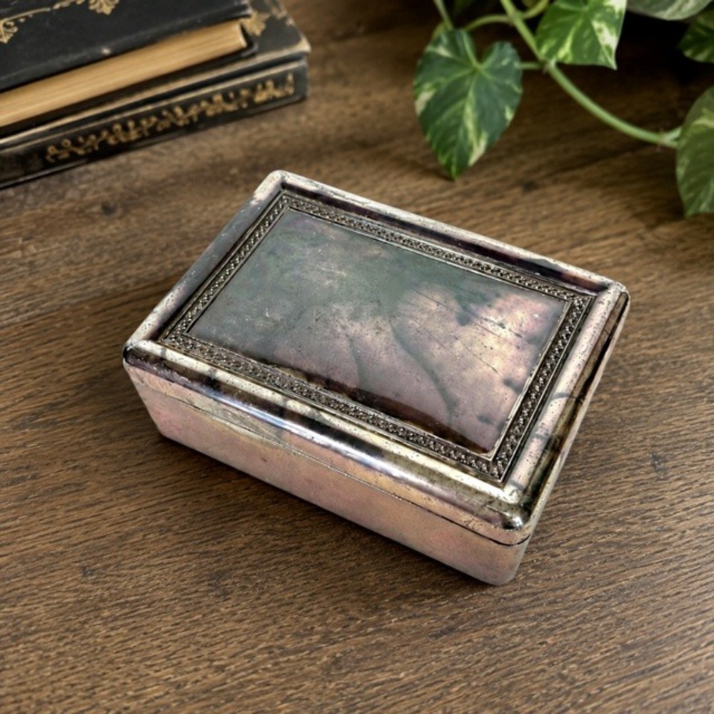 Vintage Heritage Mint Silver Plated Jewelry Box Red Velvet Beaded 7.5"